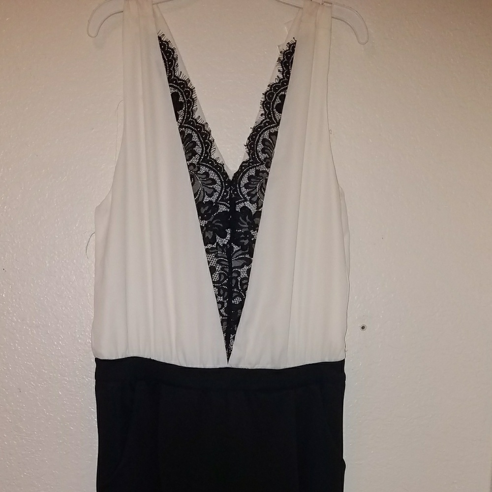 Women's black and white lace romper